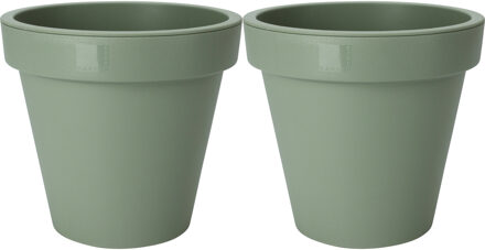 Pro Garden Bloempot - 2x - groen - rond - D30 cm - kunststof - plantenpot - tuin buiten