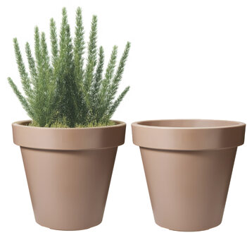 Pro Garden Bloempot - 2x - mokka bruin - rond - D20 cm - kunststof - plantenpot - tuin buiten