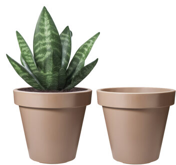 Pro Garden Bloempot - 2x - mokka bruin - rond - D25 cm - kunststof - plantenpot - tuin buiten