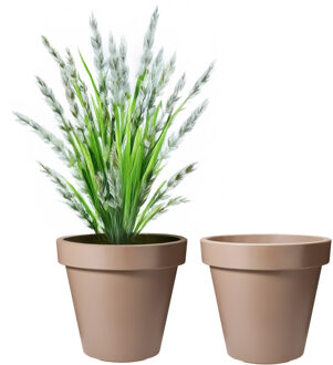 Pro Garden Bloempot - 2x - mokka bruin - rond - D30 cm - kunststof - plantenpot - tuin buiten