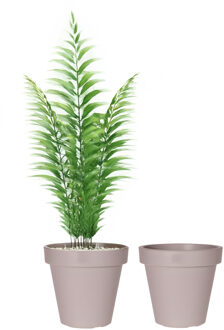 Pro Garden Bloempot - 2x - taupe - rond - D40 cm - kunststof - plantenpot - tuin buiten