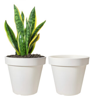 Pro Garden Bloempot - 2x - wit - rond - D30 cm - kunststof - plantenpot - tuin buiten