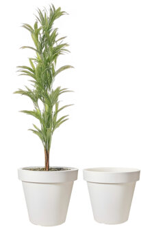 Pro Garden Bloempot - 2x - wit - rond - D40 cm - kunststof - plantenpot - tuin buiten
