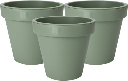 Pro Garden Bloempot - 3x - groen - rond - D30 cm - kunststof - plantenpot - tuin buiten