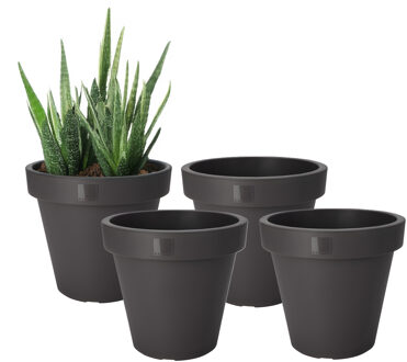 Pro Garden Bloempot - 4x - antraciet - rond - D20 cm - kunststof - plantenpot - tuin buiten