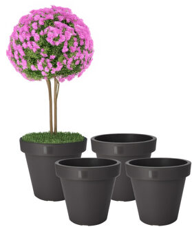 Pro Garden Bloempot - 4x - antraciet - rond - D40 cm - kunststof - plantenpot - tuin buiten