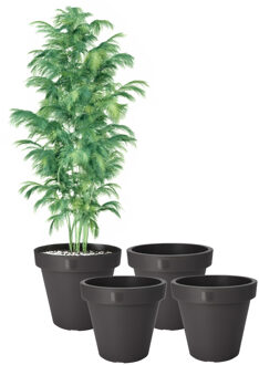 Pro Garden Bloempot - 4x - antraciet - rond - D50 cm - kunststof - plantenpot - tuin buiten
