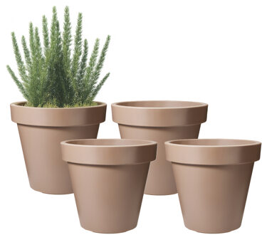 Pro Garden Bloempot - 4x - mokka bruin - rond - D20 cm - kunststof - plantenpot - tuin buiten