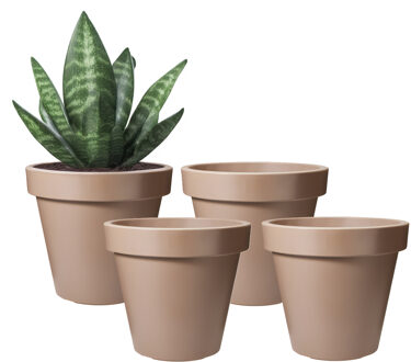Pro Garden Bloempot - 4x - mokka bruin - rond - D25 cm - kunststof - plantenpot - tuin buiten