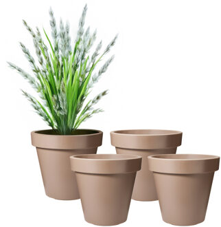 Pro Garden Bloempot - 4x - mokka bruin - rond - D30 cm - kunststof - plantenpot - tuin buiten