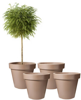 Pro Garden Bloempot - 4x - mokka bruin - rond - D50 cm - kunststof - plantenpot - tuin buiten