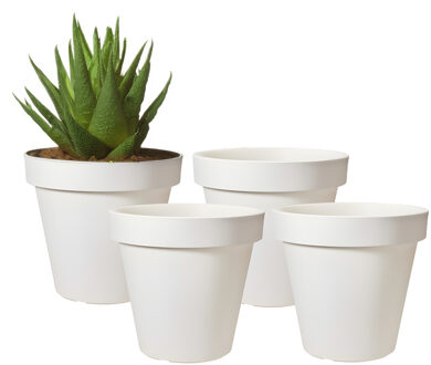 Pro Garden Bloempot - 4x - wit - rond - D20 cm - kunststof - plantenpot - tuin buiten