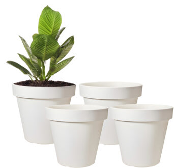 Pro Garden Bloempot - 4x - wit - rond - D25 cm - kunststof - plantenpot - tuin buiten