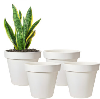 Pro Garden Bloempot - 4x - wit - rond - D30 cm - kunststof - plantenpot - tuin buiten