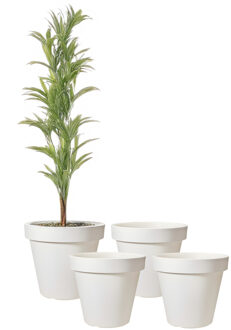 Pro Garden Bloempot - 4x - wit - rond - D40 cm - kunststof - plantenpot - tuin buiten