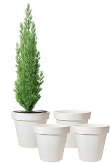 Pro Garden Bloempot - 4x - wit - rond - D50 cm - kunststof - plantenpot - tuin buiten