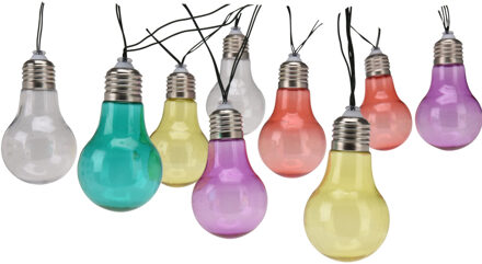 Pro Garden Buiten feestverlichting solar met 10 gekleurde lampjes 2 meter lichtsnoer
