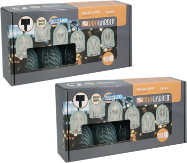 Pro Garden Feestverlichting lichtsnoer - 2x - blauw - 10 LED lampen - warm wit - 270 cm - Solar