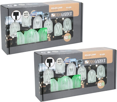 Pro Garden Feestverlichting lichtsnoer - 2x - groen - 10 LED lampen - warm wit - 270 cm - Solar