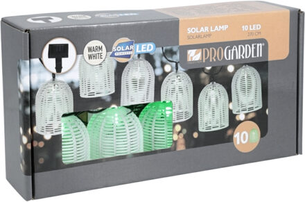 Pro Garden Feestverlichting lichtsnoer - groen - 10 LED lampen - warm wit - 270 cm - Solar