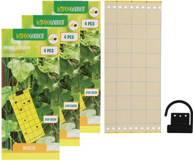 Pro Garden Fruitvliegjes val fruit hangende plaatjes - 12x stickers - insecten/vliegen bestrijding