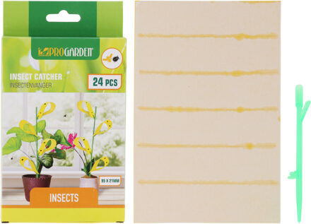 Pro Garden Fruitvliegjes val fruit hangende plaatjes - 24x stickers - insecten/vliegen bestrijding