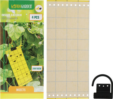 Pro Garden Fruitvliegjes val fruit hangende plaatjes - 4x stickers - insecten/vliegen bestrijding