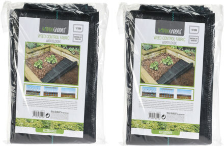 Pro Garden Gronddoek/worteldoek - 2x - anti onkruid - tuin - 100 x 1000 cm - zwart