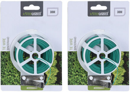 Pro Garden IJzerdraad / planten binddraad / staaldraad - 2x - groen - ommanteld - 30 meter