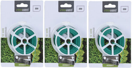 Pro Garden IJzerdraad / planten binddraad / staaldraad - 3x - groen - ommanteld - 30 meter