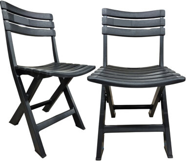 Pro Garden Klapstoel voor buiten/binnen - 2x - antraciet - 41 x 78 cm - stevig kunststof - Bijzet stoelen
