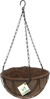 Pro Garden Metalen hanging basket / plantenbak zwart met ketting 25 cm - hangende bloemen - Plantenbakken