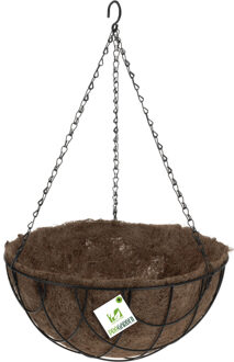 Pro Garden Metalen hanging basket / plantenbak zwart met ketting 30 cm - hangende bloemen