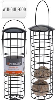 Pro Garden Metalen vogel voeder huisje voor pindas/vetbollen zwart D7 x H25 cm - Vogelvoederhuisjes