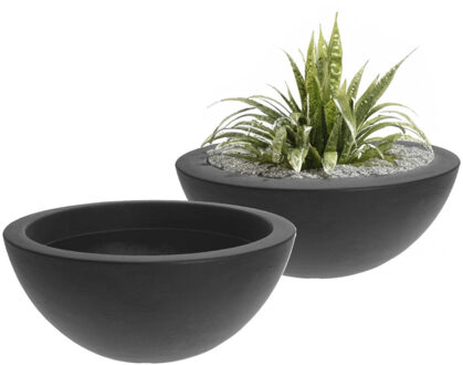 Pro Garden Plantenpot/bloempot - 2x - ronde schaal - kunststof - grijs - D52 x H20 cm