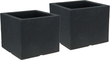Pro Garden Plantenpot/bloempot - 2x - Tuin buiten - kunststof - antraciet - 40 x 40 x 33 cm