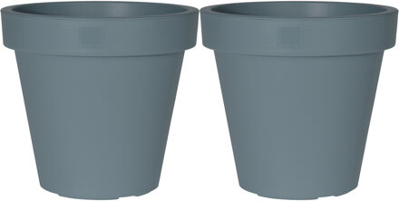 Pro Garden Plantenpot/bloempot - 2x - Tuin buiten - kunststof - blauw - D20 cm - Plantenpotten