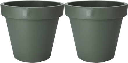 Pro Garden Plantenpot/bloempot - 2x - Tuin buiten - kunststof - donkergroen - D35 cm