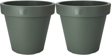 Pro Garden Plantenpot/bloempot - 2x - Tuin buiten - kunststof - donkergroen - D40 cm