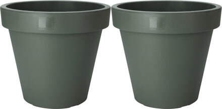 Pro Garden Plantenpot/bloempot - 2x - Tuin buiten - kunststof - donkergroen - D50 cm - Plantenpotten