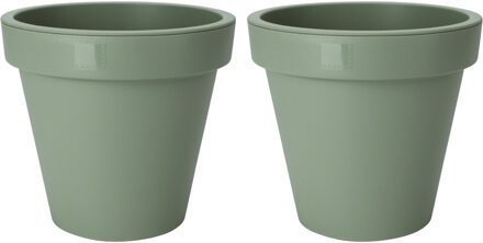 Pro Garden Plantenpot/bloempot - 2x - Tuin buiten - kunststof - groen - D20 cm - Plantenpotten