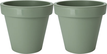 Pro Garden Plantenpot/bloempot - 2x - Tuin buiten - kunststof - groen - D25 cm