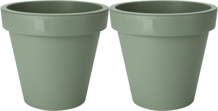 Pro Garden Plantenpot/bloempot - 2x - Tuin buiten - kunststof - groen - D35 cm - Plantenpotten