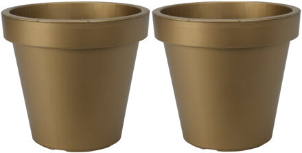 Pro Garden Plantenpot/bloempot - 2x - Tuin buiten - kunststof - mat goud - D20 cm - Plantenpotten Goudkleurig