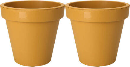 Pro Garden Plantenpot/bloempot - 2x - Tuin buiten - kunststof - okergeel - D20 cm - Plantenpotten