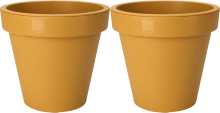 Pro Garden Plantenpot/bloempot - 2x - Tuin buiten - kunststof - okergeel - D25 cm - Plantenpotten