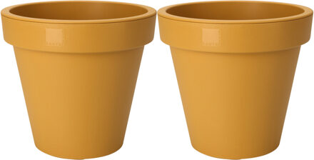 Pro Garden Plantenpot/bloempot - 2x - Tuin buiten - kunststof - okergeel - D30 cm - Plantenpotten