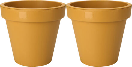 Pro Garden Plantenpot/bloempot - 2x - Tuin buiten - kunststof - okergeel - D35 cm
