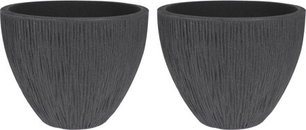 Pro Garden Plantenpot/bloempot - 2x - Tuin - kunststof - antraciet grijs - D31 x H32 cm