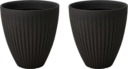 Pro Garden Plantenpot/bloempot - 2x - Tuin - kunststof - antraciet grijs - D40 x H42 cm
